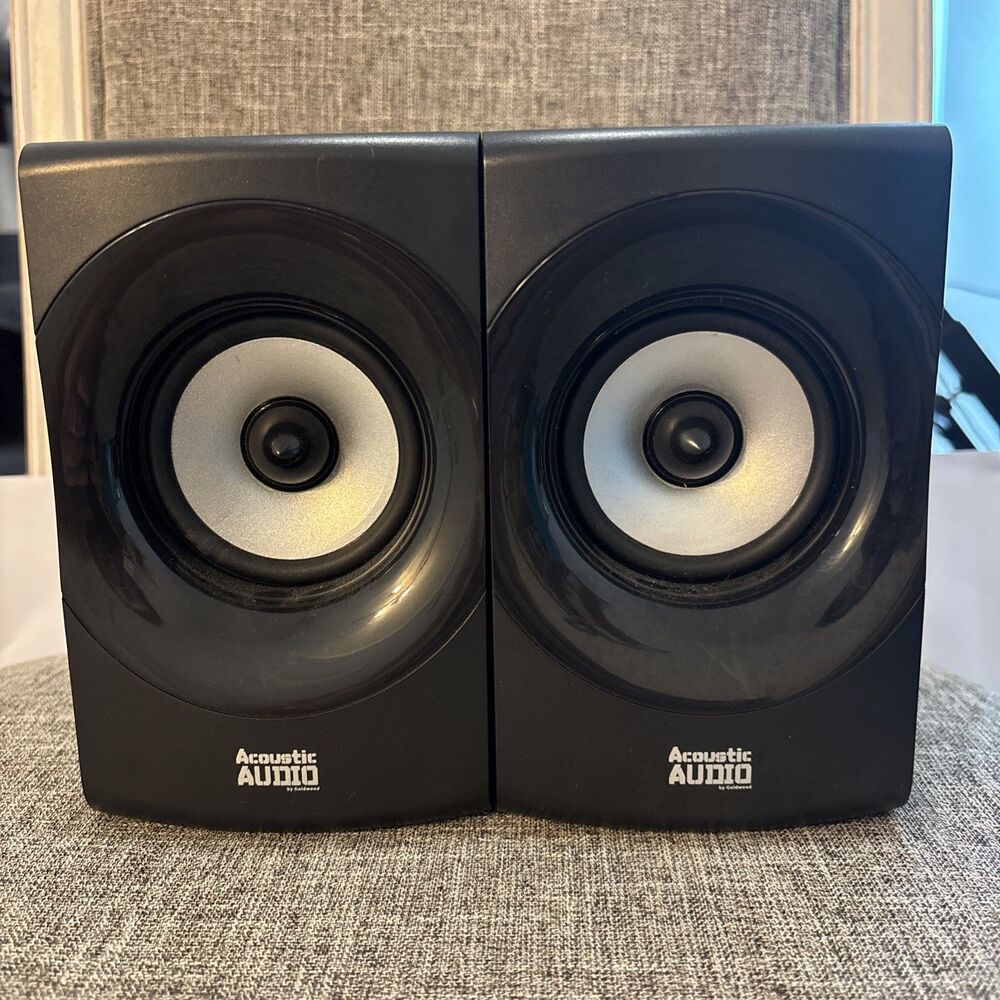 Acoustic Audio by Goldwood Black Bookshelf Speakers Pair Home Stereo Tested